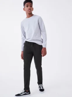 Zwart - Broek met geribde elastische taille (3-16 jr)