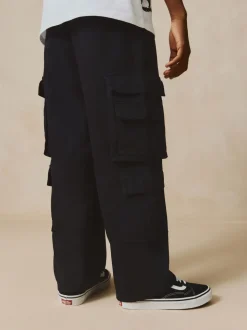 Zwart - Cargo broek van geweven twill-katoen (3-16jr)