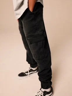 Zwart - Cargo jeans met elastische taille (3-16 jr)