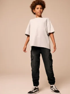 Zwart - Cargo jeans met elastische taille (3-16 jr)