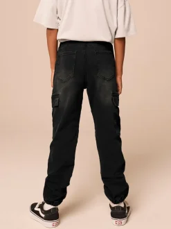 Zwart - Cargo jeans met elastische taille (3-16 jr)