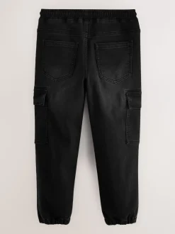Zwart - Cargo jeans met elastische taille (3-16 jr)