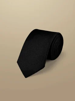 Zwart - Charles Tyrwhitt - Vlekbestendige satijnen smalle stropdas