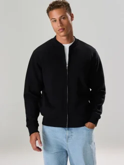 Zwart - Cotton Rich Full Zip Jersey Bomber Jacket