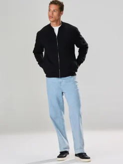 Zwart - Cotton Rich Full Zip Jersey Bomber Jacket