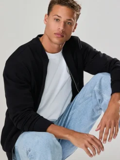 Zwart - Cotton Rich Full Zip Jersey Bomber Jacket