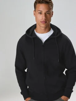 Zwart - Cotton Rich Heavyweight Jersey Full Zip Hoodie