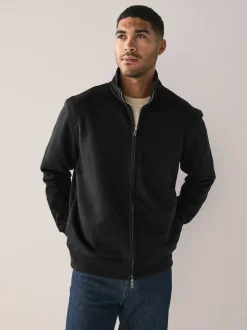 Zwart - Cotton Rich Jersey Full Zip Funnel Neck Sweatshirt