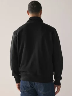 Zwart - Cotton Rich Jersey Full Zip Funnel Neck Sweatshirt