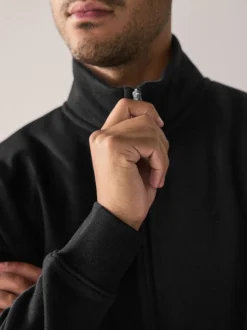 Zwart - Cotton Rich Jersey Full Zip Funnel Neck Sweatshirt