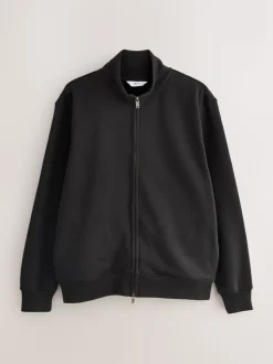 Zwart - Cotton Rich Jersey Full Zip Funnel Neck Sweatshirt