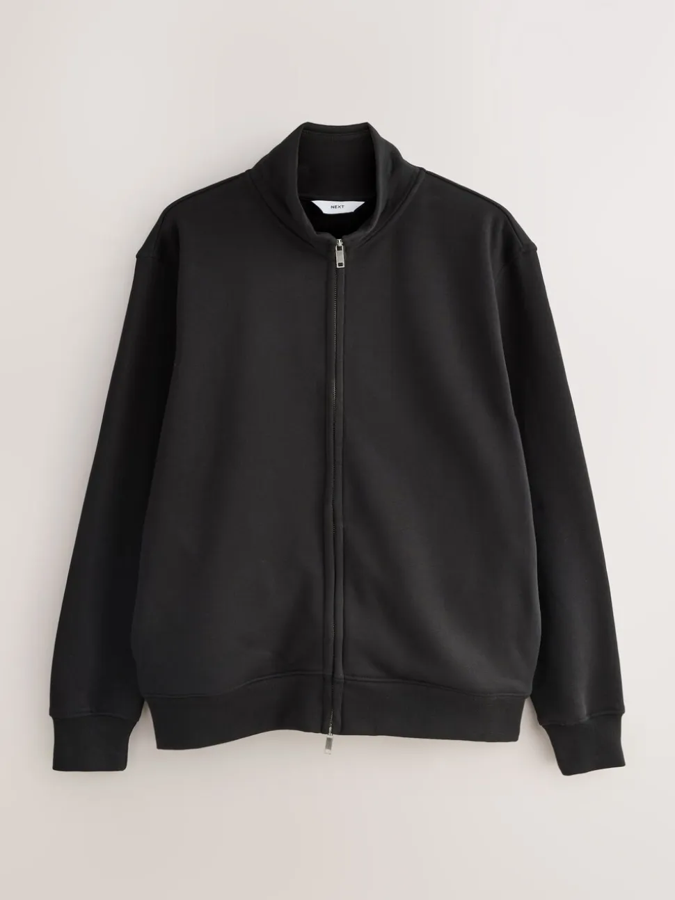 Zwart - Cotton Rich Jersey Full Zip Funnel Neck Sweatshirt