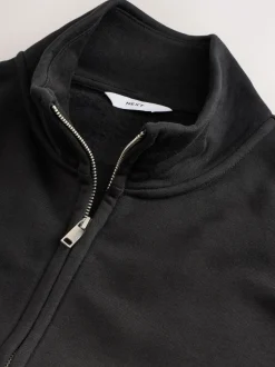 Zwart - Cotton Rich Jersey Full Zip Funnel Neck Sweatshirt