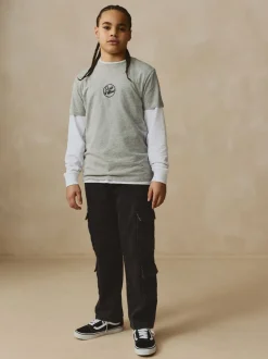 Zwart - Denim cargojeans met meerdere zakken en 100% katoen (3 - 16 jr)