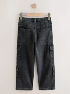 Zwart - Denim cargojeans met meerdere zakken en 100% katoen (3 - 16 jr)