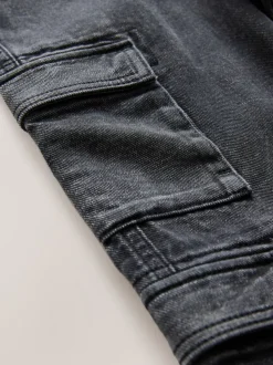 Zwart - Denim cargojeans met meerdere zakken en 100% katoen (3 - 16 jr)