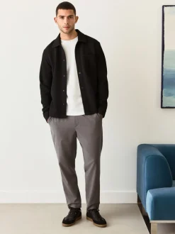 Zwart - Diagonaal structuur Jersey Overshirt