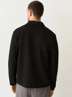 Zwart - Diagonaal structuur Jersey Overshirt