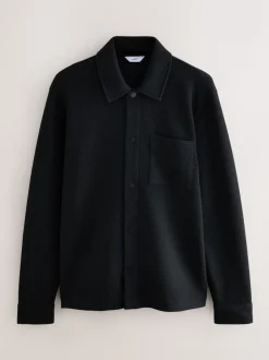 Zwart - Diagonaal structuur Jersey Overshirt