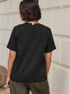 Zwart - Dik T-shirt met ronde hals en korte mouwen