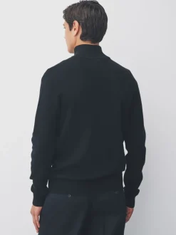 Zwart - Effen - Regular fit 100% katoenen premium trui met korte rits
