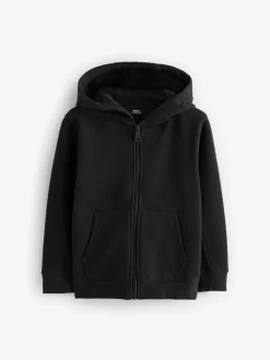 Zwart - Effen hoodie met doorlopende rits (3-16 jr)