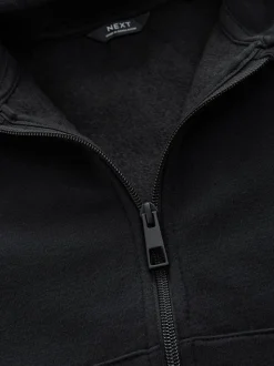 Zwart - Effen hoodie met doorlopende rits (3-16 jr)