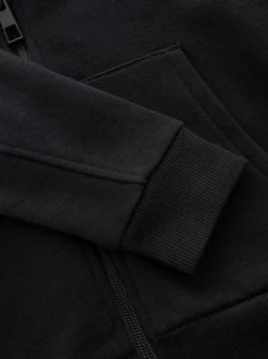 Zwart - Effen hoodie met doorlopende rits (3-16 jr)