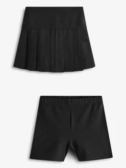 Zwart - Fietsshort en geplooide rok set (3-17jr)