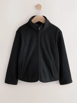 Zwart - Fleece jack met rits en zakken (3-16 jr)