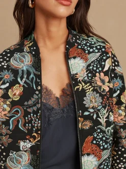 Zwart - Floral Jacquard Bomber Jacket
