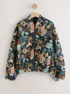 Zwart - Floral Jacquard Bomber Jacket