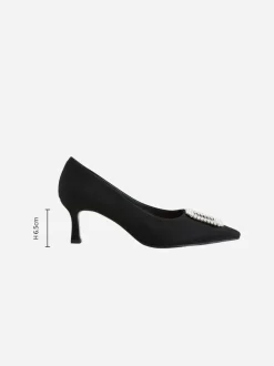 Zwart - Forever Comfort - Spitse hakken met siersteentjes