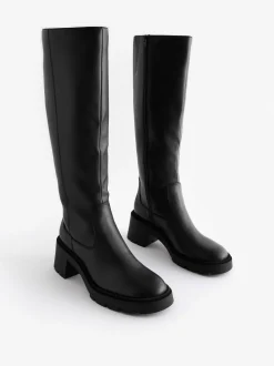 Zwart - Forever Comfort® Chunky Heeled Round Toe Knee High Boots
