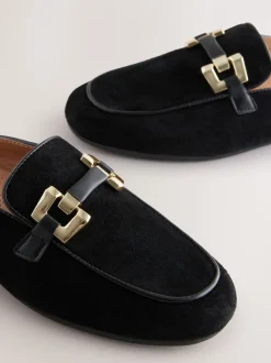 Zwart - Forever Comfort® Leather Hardware Trim Detail Loafer Mules