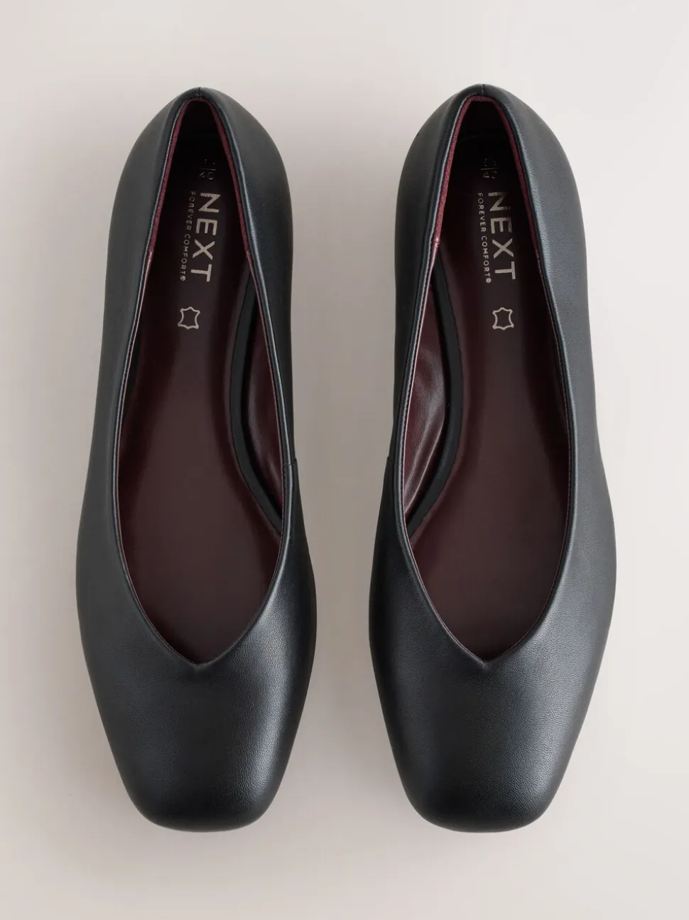 Zwart - Forever Comfort® Leather Square Toe Ballerina Flats