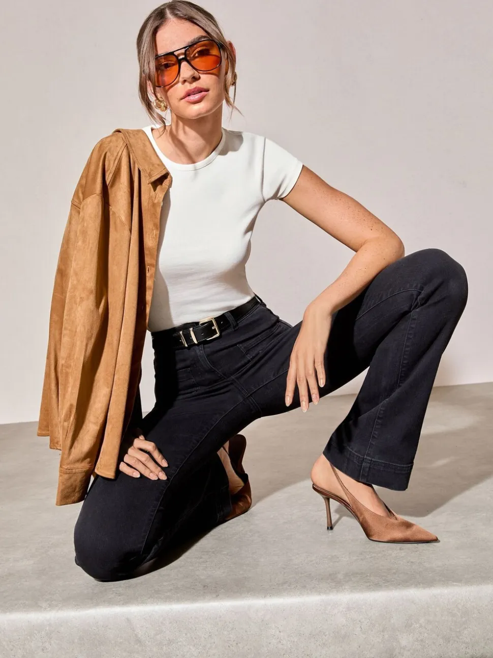 Zwart - Friends Like These jeans met zakken, hoge taille en uitlopende pijpen