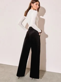 Zwart - Friends Like These corduroy geplooide voorkant wijde pijpen broek