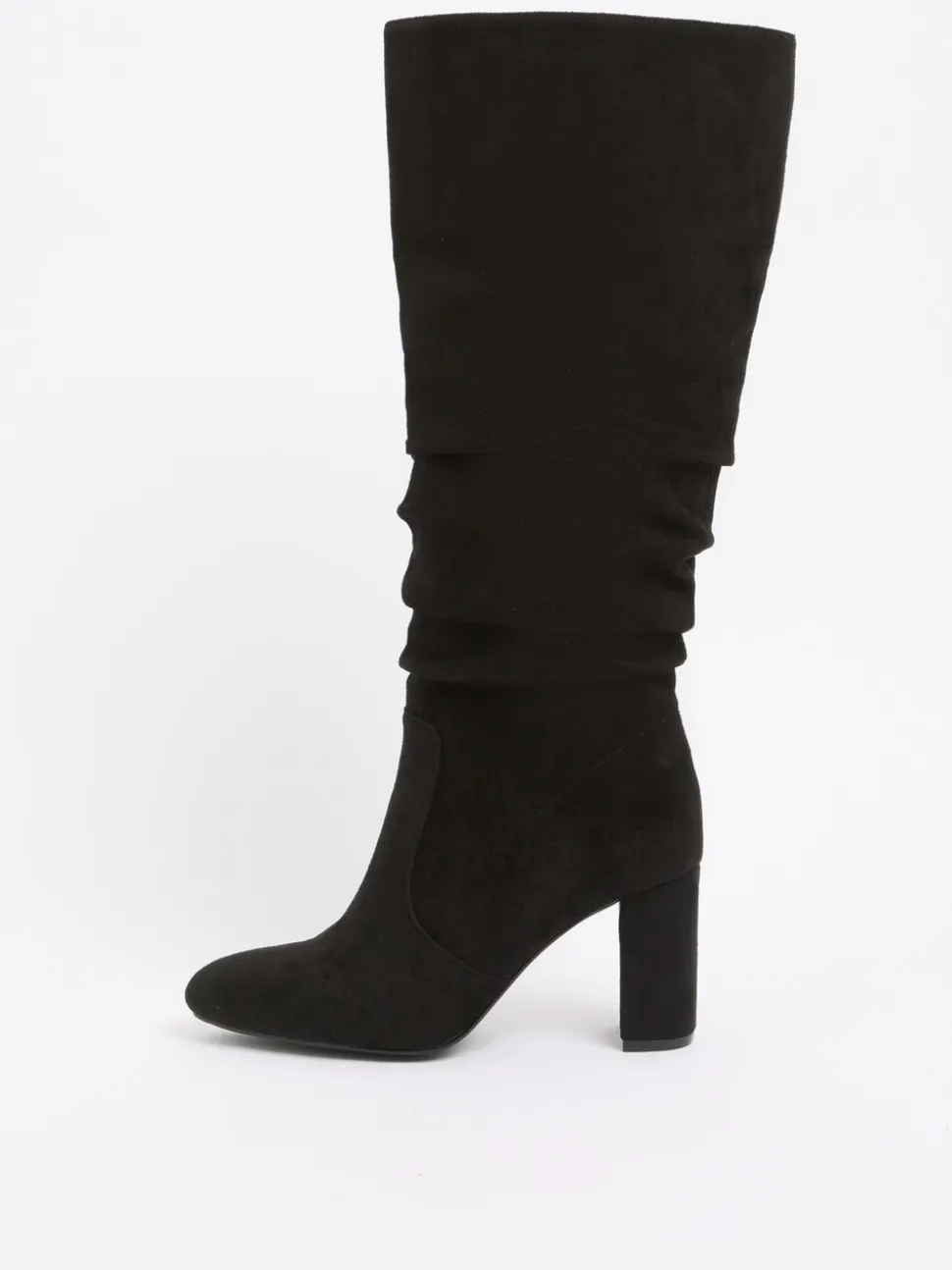 Zwart - Friends Like These Ruched Block Heel Knee High Long Faux Suede Boots