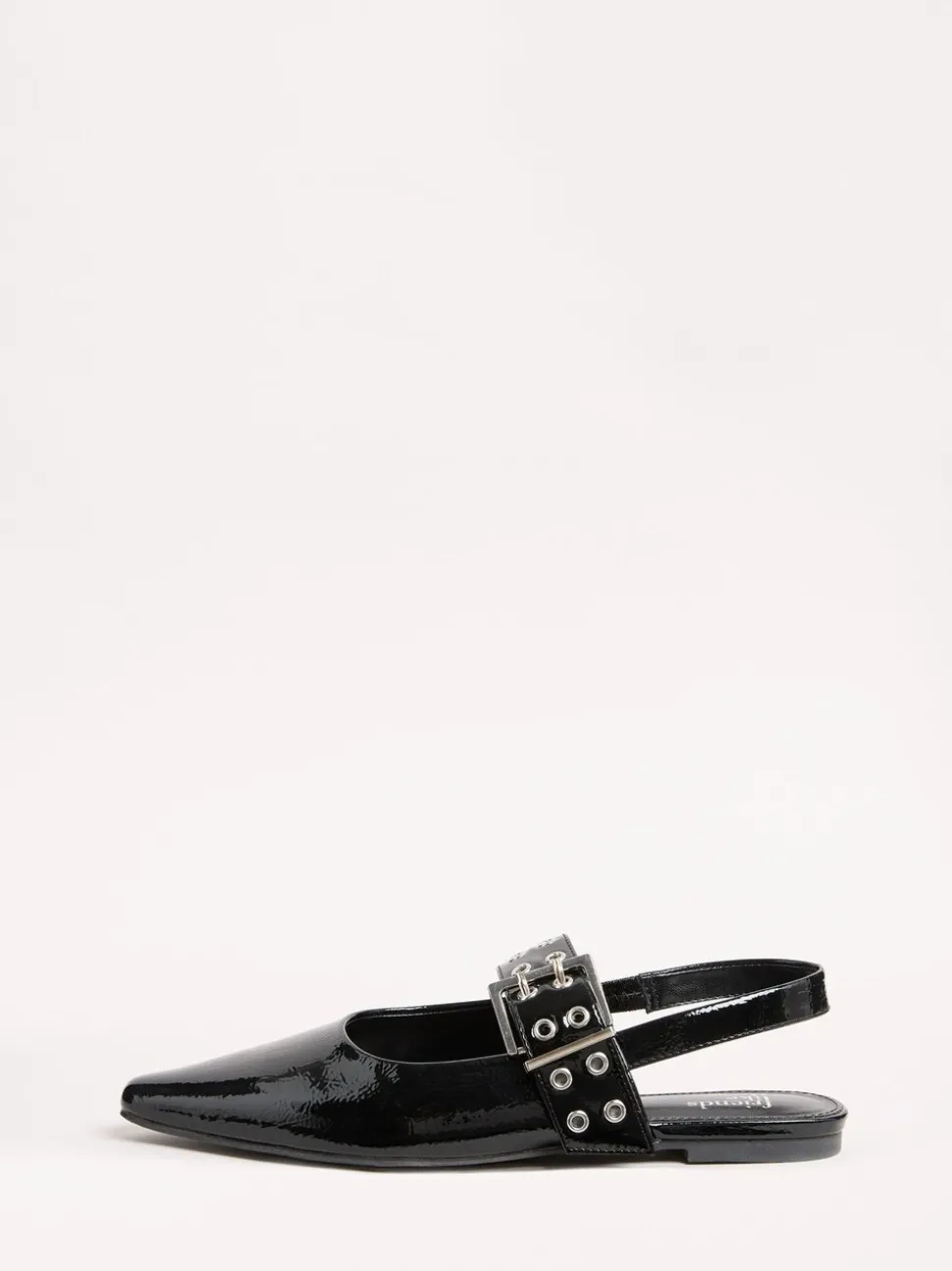Zwart - Friends Like These Buckle Slingback Pointed Toe Faux Patent Leather Ballerina Shoes