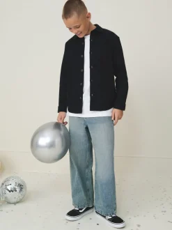 Zwart - Geborsteld overshirt (3-16jr)