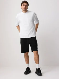 Zwart - Geborstelde jersey shorts met ritszakken