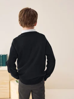 Zwart - Gebreide schooltrui met ronde hals (3-16jr)