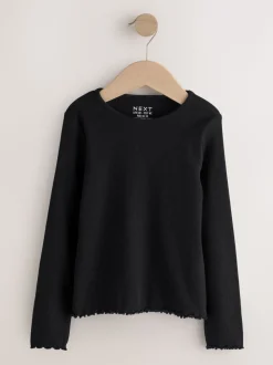 Zwart - Geribbeld T-shirt met lange mouwen en katoengehalte (3 mnd-7 jr)