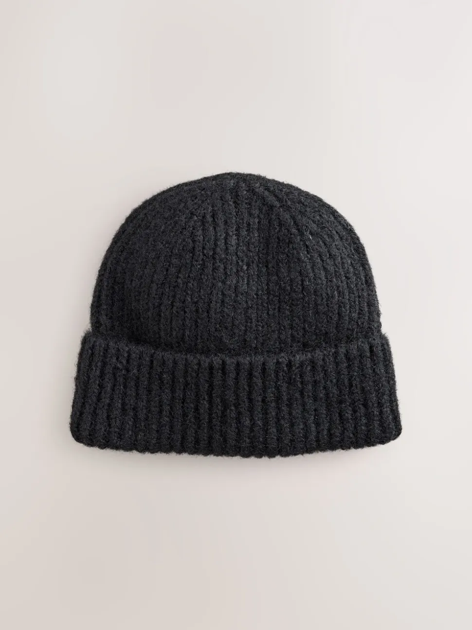 Zwart - Geribbelde beanie-muts met wol