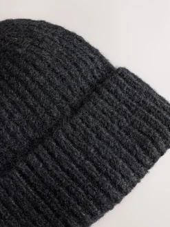 Zwart - Geribbelde beanie-muts met wol