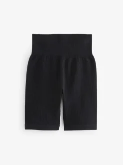 Zwart - Geribbelde fietsshort met hoge taille