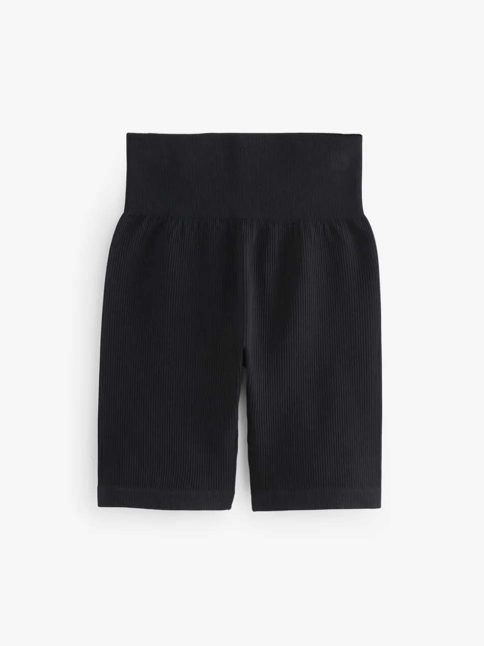 Zwart - Geribbelde fietsshort met hoge taille