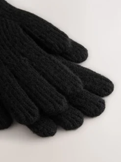 Zwart - Geribbelde gebreide handschoenen