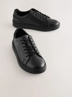 Zwart - Geveterde leren schoolschoenen